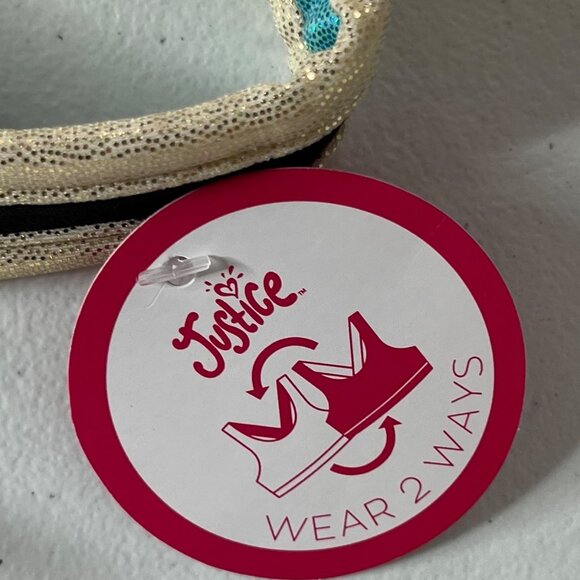 Justice Girls Reversible Sports Bra Black Gold Shiny Size Large 12/14 New - Picture 11 of 12